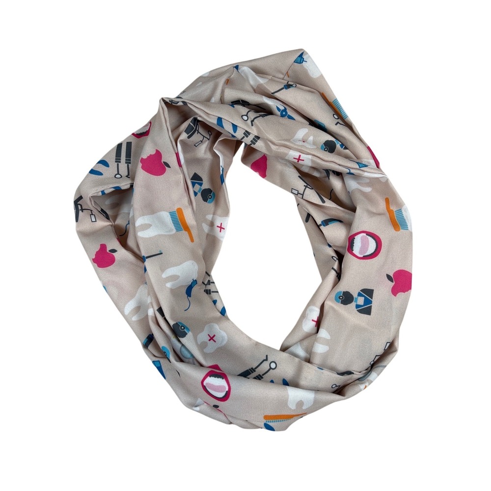 Dental Hygienist Infinity Scarf Beige Novelty Tooth Print Dentist Gift Accessory